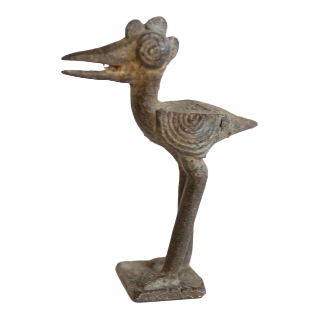 Vintage African Bronze Open Beaked Crowed Stork For Sale