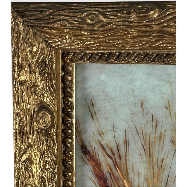 Late 19th Century Antique 19th Century Floral Oil Painting on Glass Pane in Victorian Faux Bois Gilt Frame For Sale - Image 5 of 10