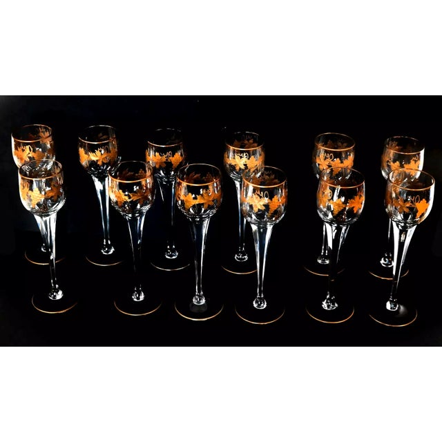 Gold 1930s Venetian Cut Crystal Cordials Stemware, Set of 12 For Sale - Image 8 of 8