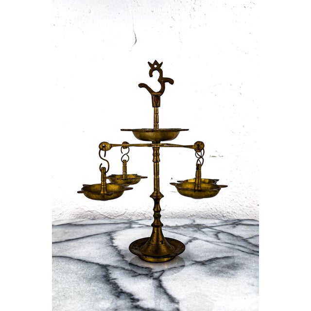 1950s Brass Panchmukhi Diya Oil Lamp For Sale - Image 4 of 11