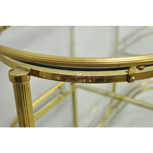 Vintage Mid Century Modern Brass 3 Tier Oval Frame Rolling Bar Cart Server Table For Sale - Image 12 of 15