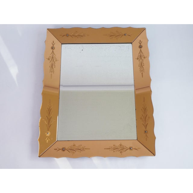 1920s Large Venetian Rectangular Bronze Wall Mirror with Etched Details, Italy, 1920s For Sale - Image 5 of 14