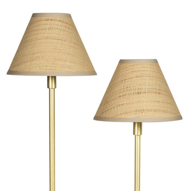 Polly Double Arm Table Lamp, Natural Brass with Rattan Shade For Sale - Image 4 of 6