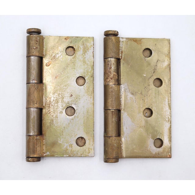Pair of Vintage 4 X 4 In. Brass Plated Steel Door Hinges For Sale - Image 6 of 6