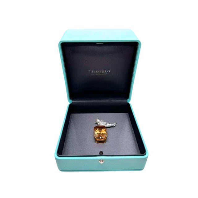 Tiffany & Co. Schlumberger Citrine Bird on a Rock Diamond 18k Gold & Platinum Pin Brooch For Sale - Image 12 of 13