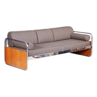 Bauhaus Sofa in Chrome and Oak attributed to Hynek Gottwald, Czech, 1930s For Sale