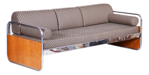 Bauhaus Sofa in Chrome and Oak attributed to Hynek Gottwald, Czech, 1930s