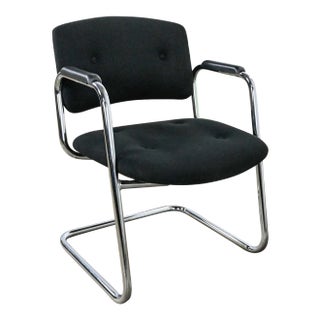 Vintage Modern Black & Chrome Cantilever Chair by United Chair Co Style of Steelcase For Sale