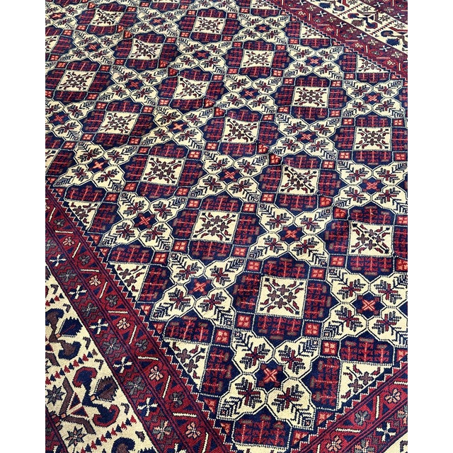 Afghan Turkmen Hand-Knotted Wool Rug, Ivory Star Lattice, 9'10" X 6'8" For Sale - Image 6 of 14