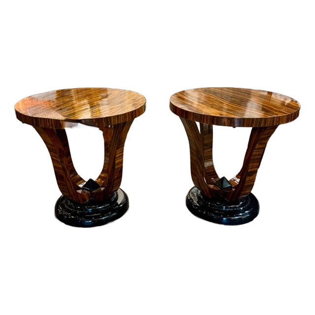 Pair of Italian Art Deco Style Macassar Wood Side Tables For Sale