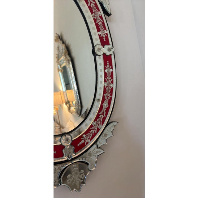 Italian Mid-20th Century Cranberry Venetian Mirror For Sale - Image 3 of 8