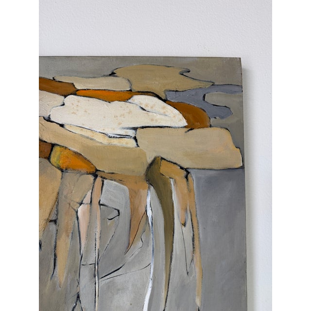 Textile 1970s C. Jackson Expressionist Abstract Oil on Canvas Painting – Signed For Sale - Image 7 of 12