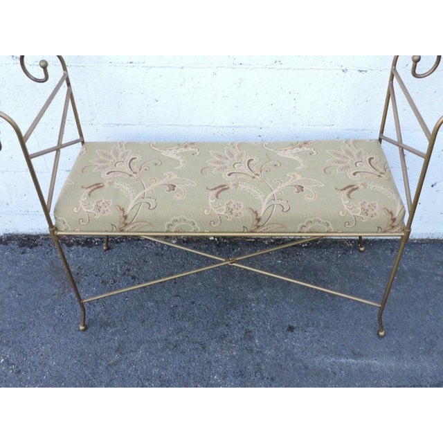 Large Vintage Painted Metal Upholstered Vanity Bench Stool For Sale In Miami - Image 6 of 11