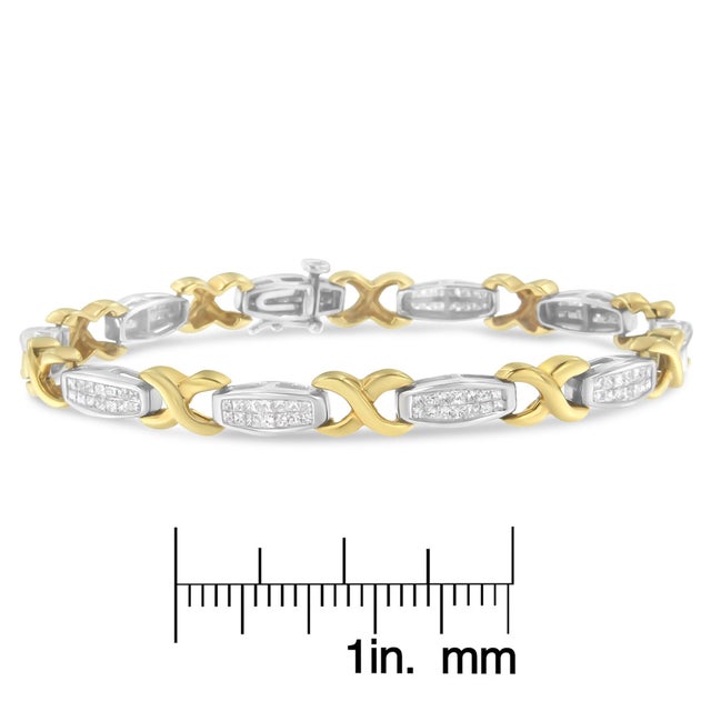 Metal Two-Tone 14K Yellow & White Gold 2.0 Cttw Princess-Cut Diamond Tapered and X-Link Tennis Bracelet (G-H Color, SI1-SI2 Clarity) - 7-Â¼â€ For Sale - Image 7 of 7