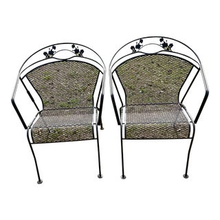 1960s Vintage Wrought Iron Patio Chairs in the Style of Russell Woodard - a Pair For Sale