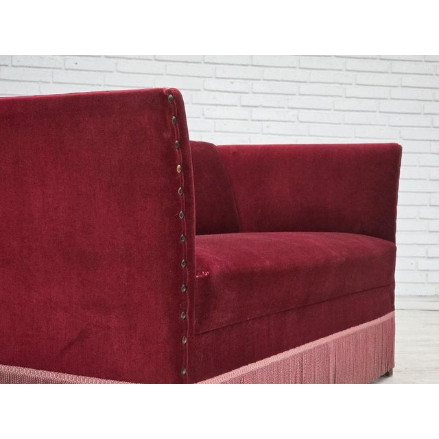Red Danish 2-Seater Sofa in Cherry-Red Velour, 1970s For Sale - Image 8 of 17
