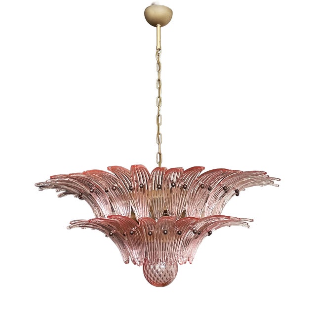 Murano Chandelier with Pink Palmette Glasses, 1990s For Sale
