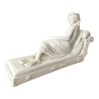 Mid 20th Century Italian Venus Alabaster Sculpture Reclining Nude Vintage After Botticelli For Sale