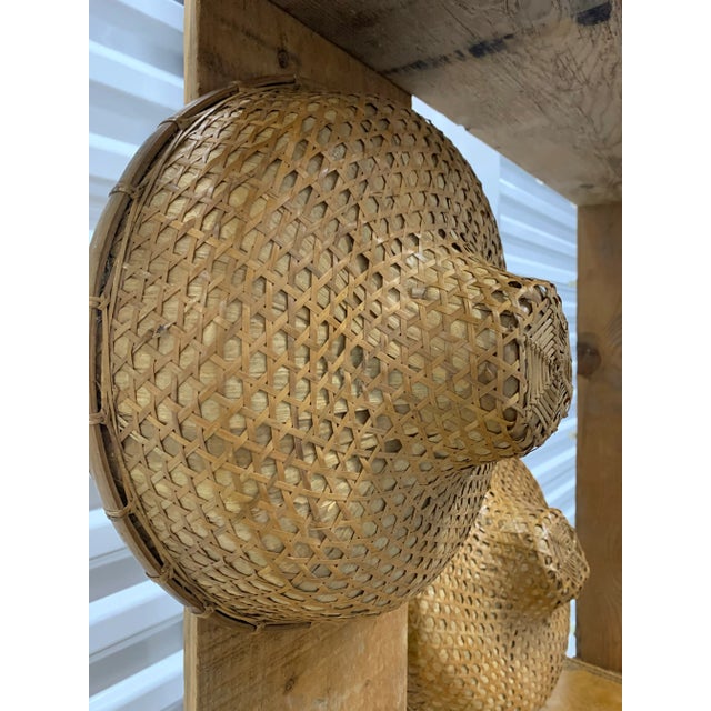 Vintage Pair of Handwoven Vietnamese Bamboo & Straw Field Hats