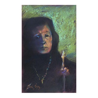 Portait in Candlelight Pastel Painting For Sale