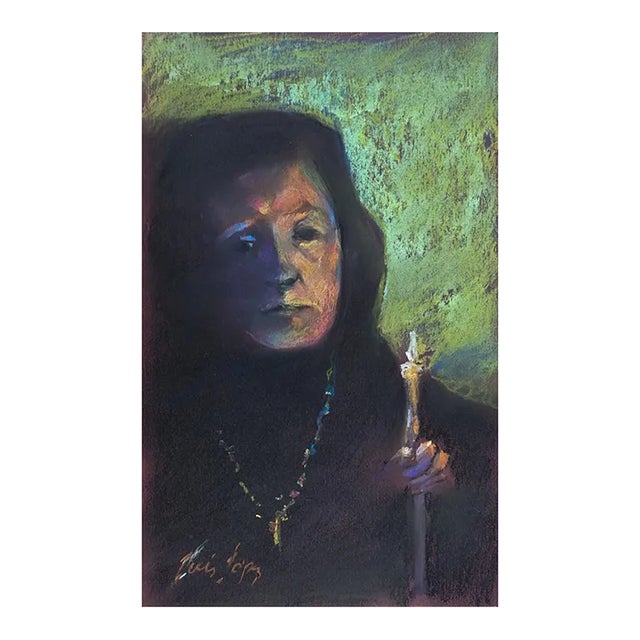 Portait in Candlelight Pastel Painting For Sale
