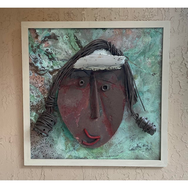 Funky Mixed Media Metal Face Sculpture Copper & Brass Brutalist Wall Art For Sale - Image 11 of 15