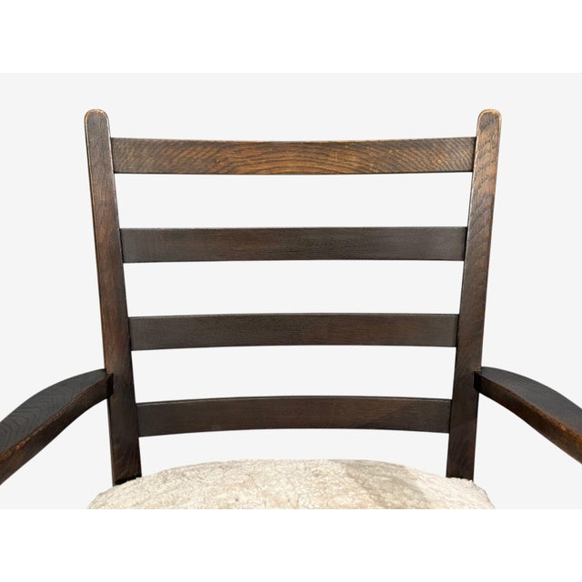 Wood German Modern, Lounge Chairs, Oak, Beige Shearling, Germany, 1940s For Sale - Image 7 of 13