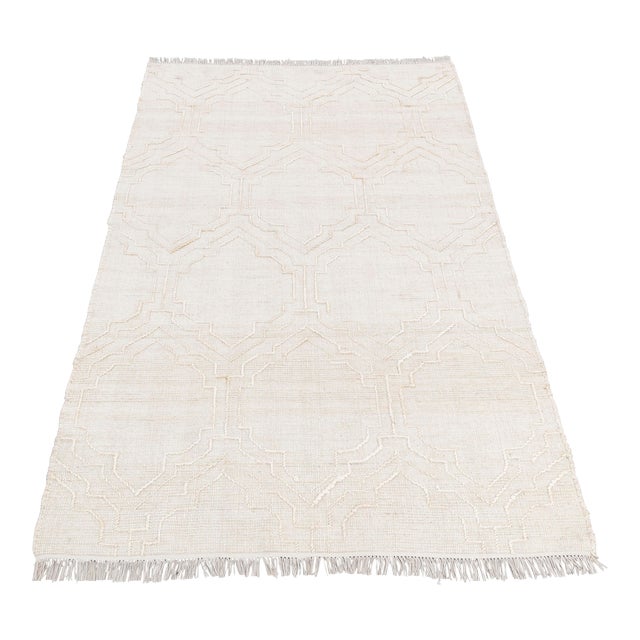 Bohemian White Jute Flatweave Rug Hand Woven, Boho Scandinavian Decor 6x9Ft. For Sale