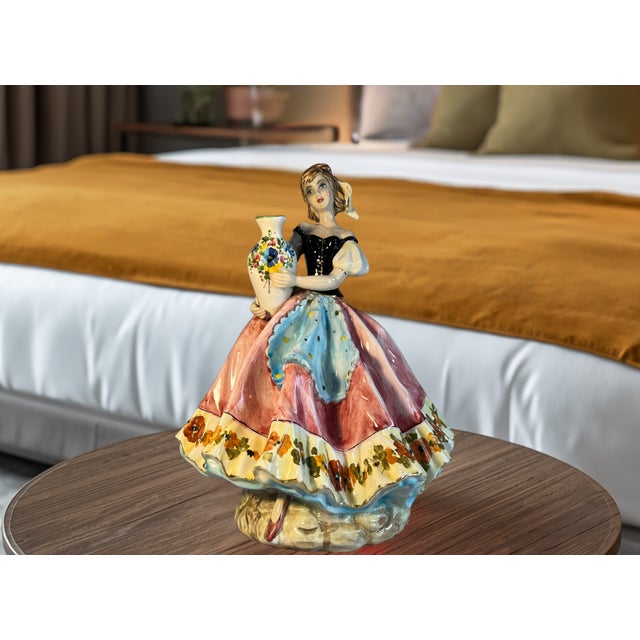 Large 16 In. Tall Mid-Century Italian Porcelain Woman Holding a Water Jug For Sale - Image 14 of 16