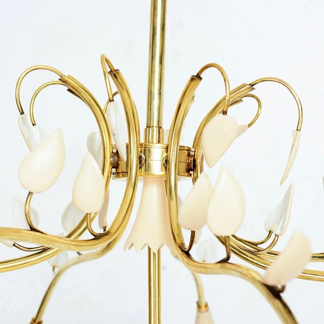 Stilnovo 1950s Italian Brass Flower Chandelier Attributed Stilnovo For Sale - Image 4 of 7