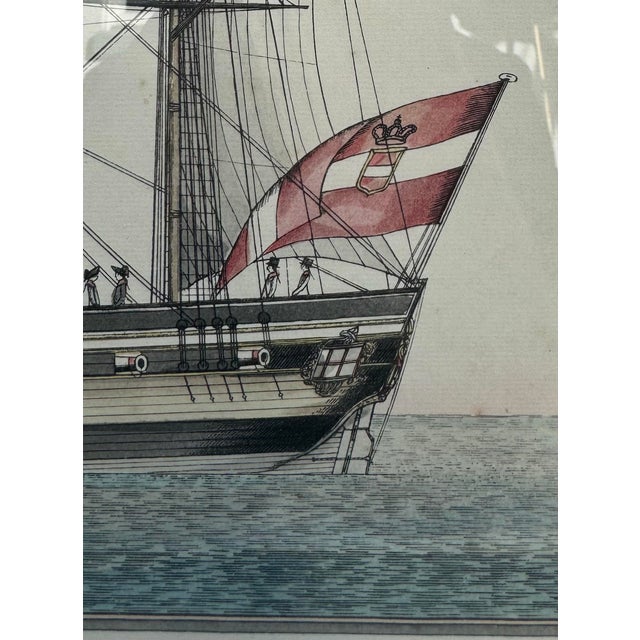 Antique Framed Sailing Battleship Print Nave Il Cesare l'Augusto For Sale - Image 6 of 9
