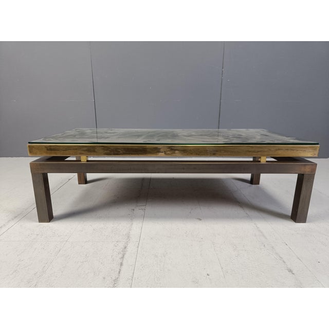 Vintage Etched Brass Coffee Table by Willy Daro, 1970s, in Good conditions. Designed 1970 to 1979 This piece has an...