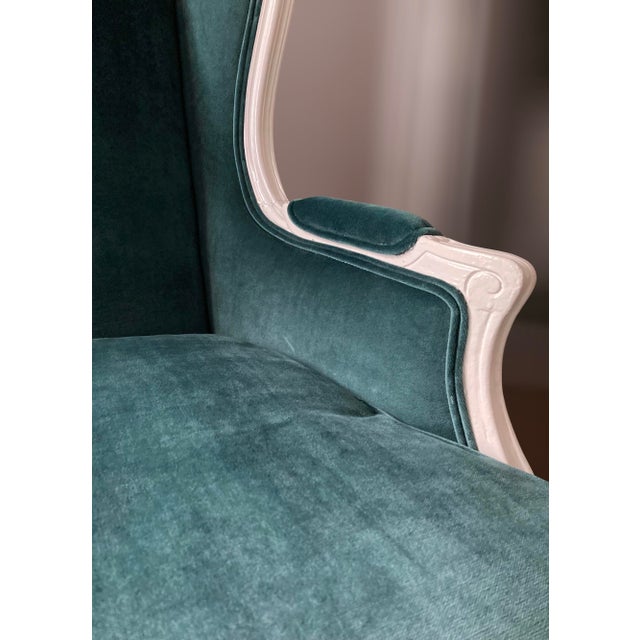 Mid-20th Century French Provincial Wingback Chair in Kravet Peacock Blue Velvet For Sale - Image 9 of 18