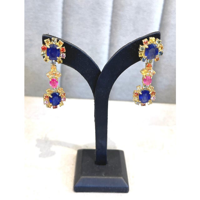 Bochic "Capri" Blue & Multi Sapphire & Ruby Earrings Set In 18K Gold & Silver For Sale - Image 18 of 18