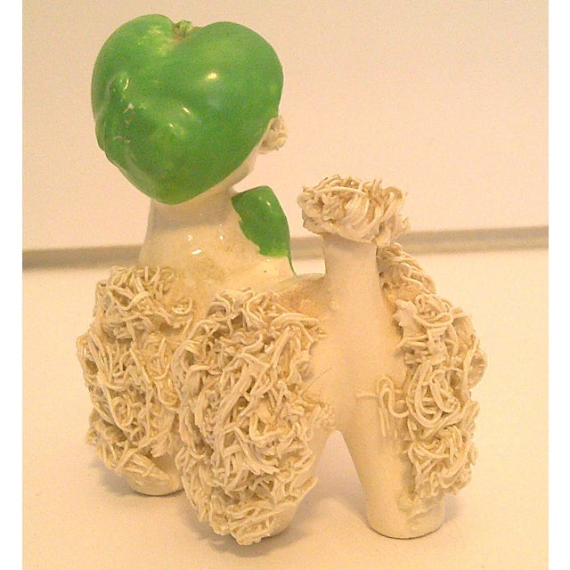 50s Porcelain Spaghetti Noodle Poodle Figurine Green Hat & Bow VTG Mid Century Modern For Sale In Dallas - Image 6 of 7