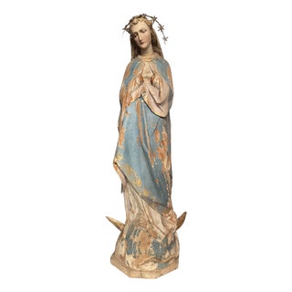 Antique Wooden Statue of Virgin Mary, 1890s For Sale