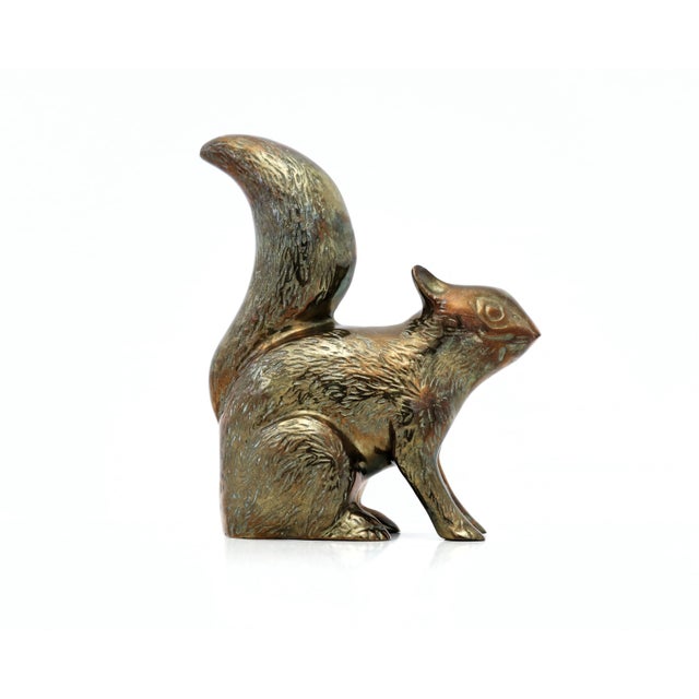 Cabin Large Vintage Brass Squirrel Figurine, Fall Woodland Animal Decor For Sale - Image 3 of 8
