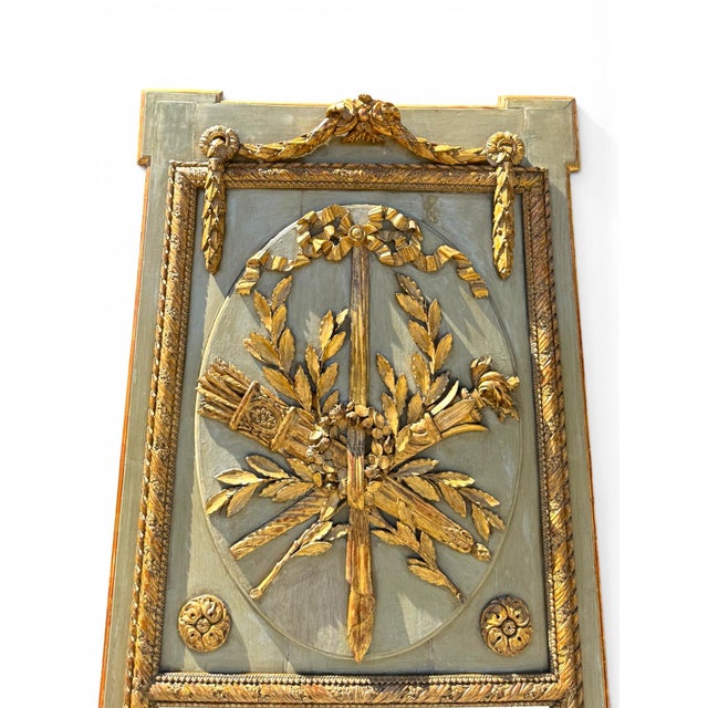 French Pair of 19th Century French Painted and Giltwood Trumeau Mirrors For Sale - Image 3 of 9
