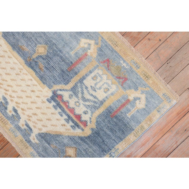 Late 20th Century Zabihi Collection Vintage Soft Blue Pictorial Turkish Rug - 1'9" x 2'7" For Sale - Image 5 of 7