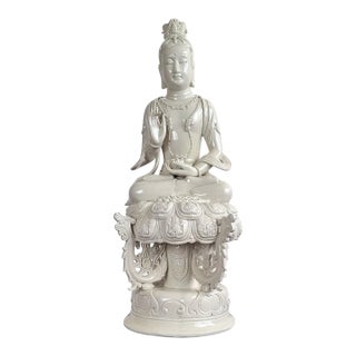 Chinese DeHua Porcelain Seated Buddha on a Lotus Throne For Sale