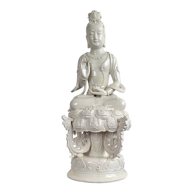 Chinese DeHua Porcelain Seated Buddha on a Lotus Throne For Sale