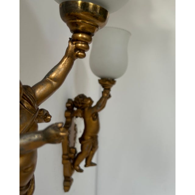 Vintage Wall Sconces in Gilt Metal and Opaline Glass, Italy, 1960s, Set of 2 For Sale - Image 3 of 7
