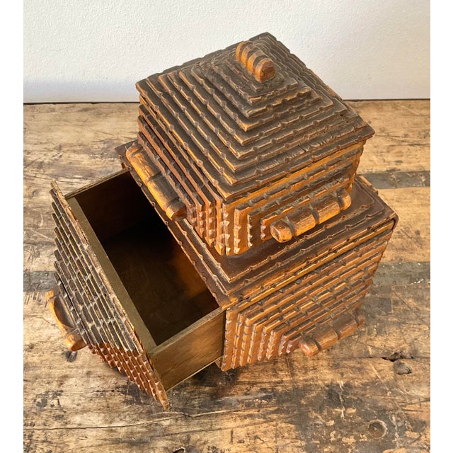 Chocolate Vintage Original Tramp Art Stacked Box For Sale - Image 8 of 12