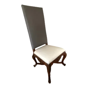 18th C. French Carved Throne Chair W/Leather Upholstery