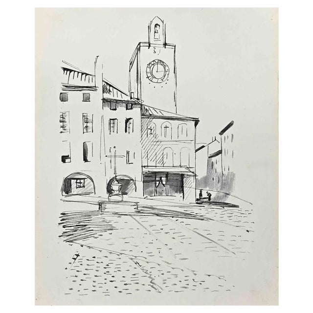 Hermann Paul, The Church, Original Drawing, Early 20th-Century For Sale