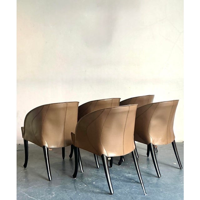 Wood Vintage Italian Georgetti Leather Dining Chairs - Set of 5 For Sale - Image 7 of 12