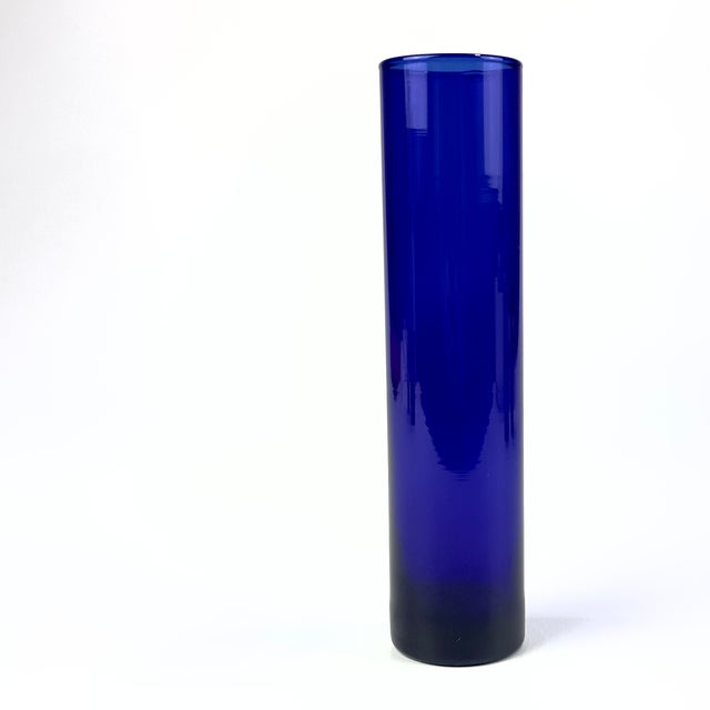 Timeless Vintage Cylindrical Cobalt Glass Vase Curation - Group of 5 For Sale - Image 11 of 12