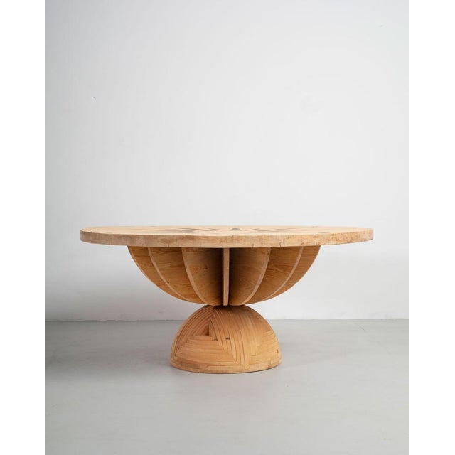 1980s Round Compass Rose Table in Wood by Mario Ceroli for Poltronova, 1970s For Sale - Image 5 of 6