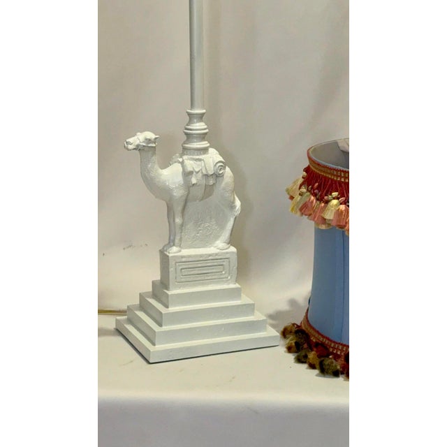 Mid 20th Century Vintage White Lacquered Berman Camel Lamp With Custom Tassel Fringe Shade - Newly Painted For Sale - Image 5 of 13
