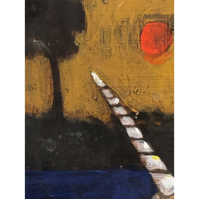 Orange 1980s Folk Art Style Figurative Unicorn Painting on Board by Ted Bredt For Sale - Image 8 of 10